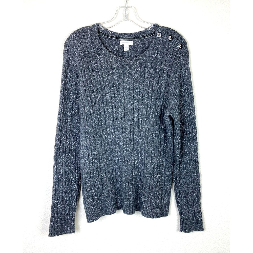 Charter Club Cable Knit Sweater Women's Size XL Gray Silver Metallic Stretchy